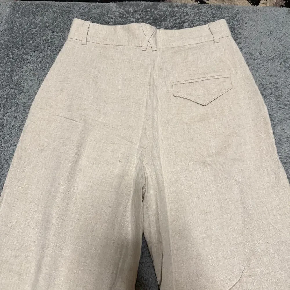 Banana Republic Wide Leg Pants Womens 6 Petite Cream Linen Blend High Rise